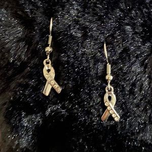 silver rhinestone breast cancer awareness earrings